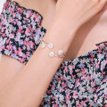 925 Sterling Silver Daisy Flower Charm Bracelet &Bangle For Women Elegant Wedding Party Jewelry